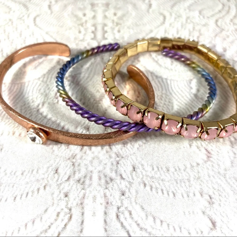 3 cool vintage bracelet lot. Metal, rhinestone etc